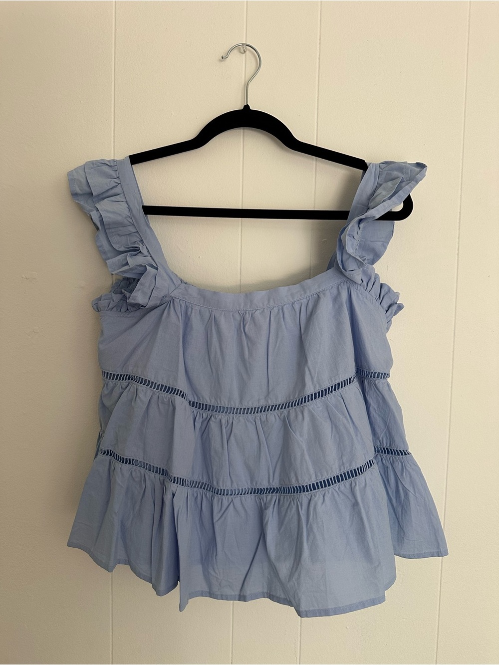 Light Blue Ruffle Strap Women's Tank Top